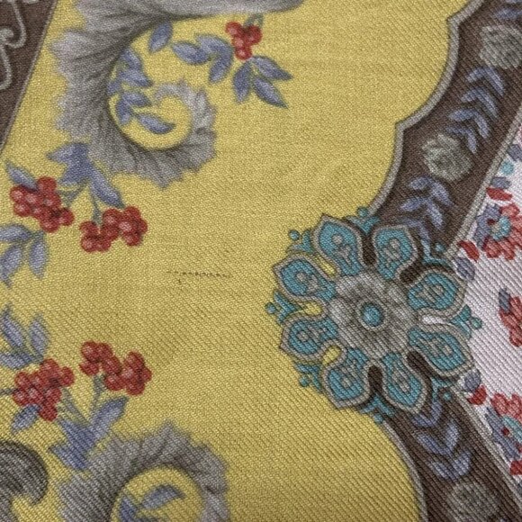 Auth ETRO - Yellow Light Brown Multi Wool Silk Scarf - Picture 7 of 7